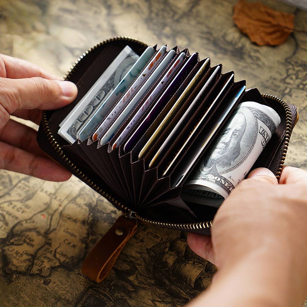 Leather Zipper Credit Card Holder Card Case