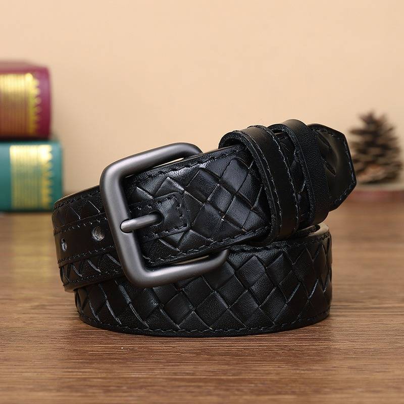 Alloy Buckle Hand Braided Men’s Leather Belt