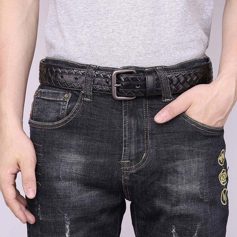 Alloy Buckle Hand Braided Men’s Leather Belt