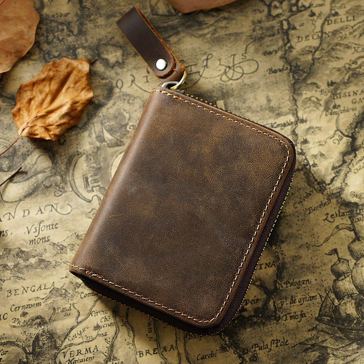 Leather Zipper Credit Card Holder Card Case