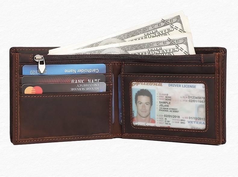 Handmade Bifold Men's Wallet With Zipper Coin Purse