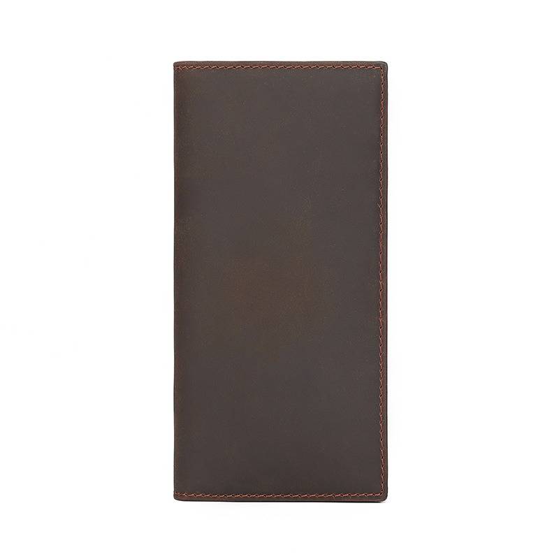 Handmade Leather Mens Long Bifold Wallet With Zip Pocket