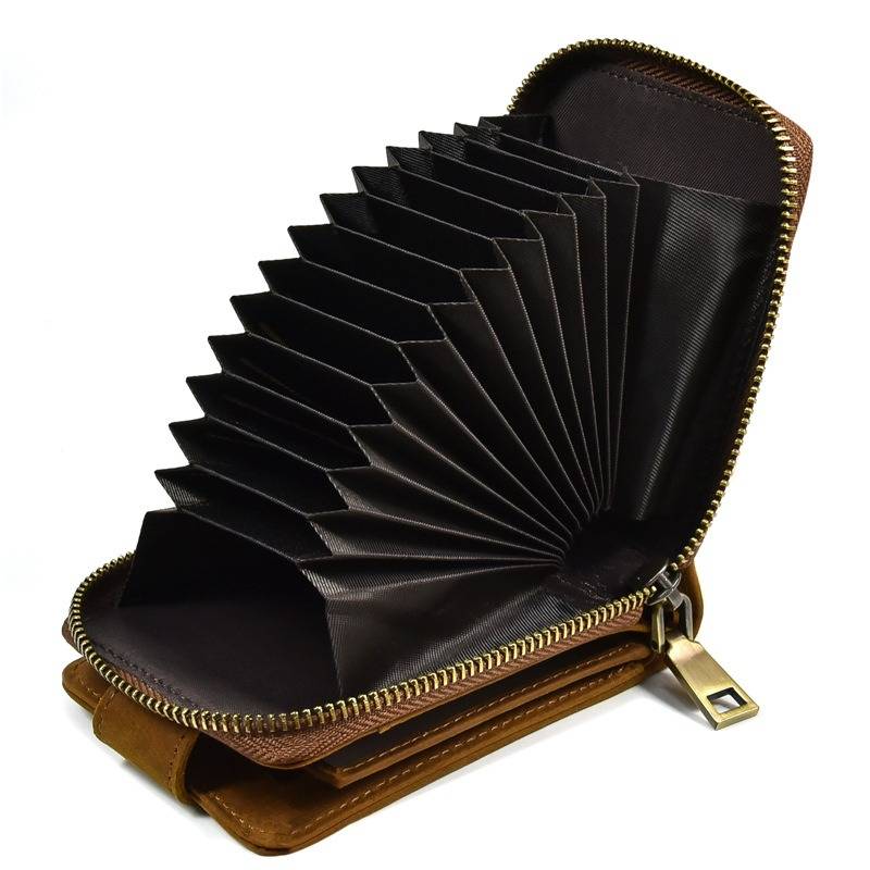 Leather Accordion Credit Card Holder Zipper Wallet