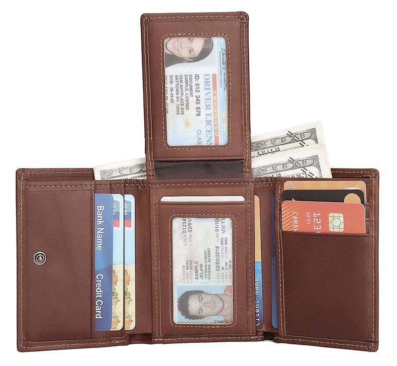 Handmade Leather Mens Trifold Wallet with ID Holder