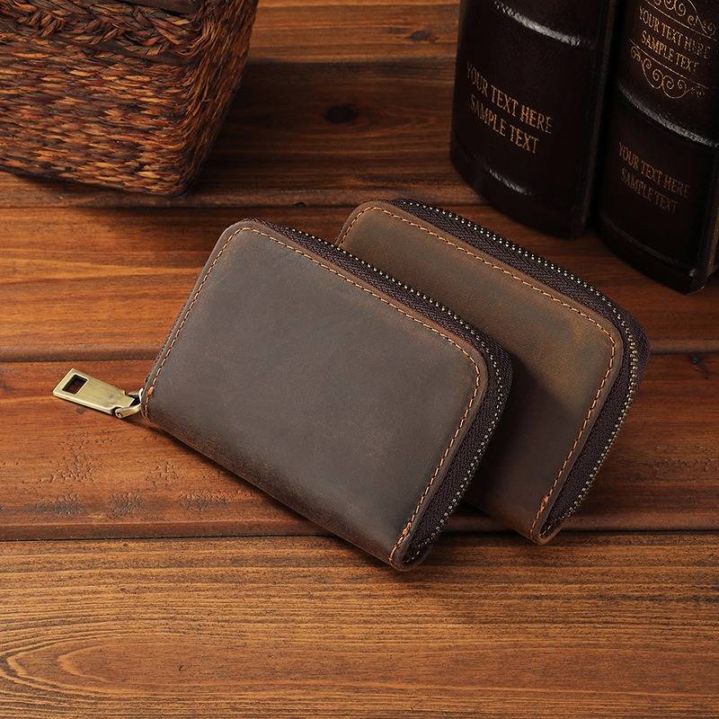 Accordion Zipper Card Holder Wallet Leather Card Case