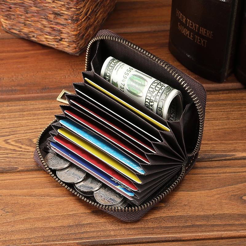 Accordion Zipper Card Holder Wallet Leather Card Case