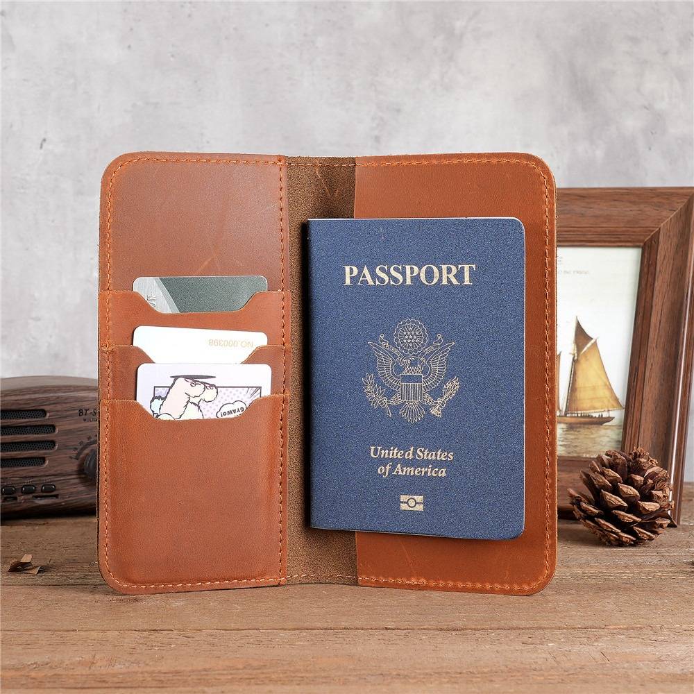 Leather Card Holder Long Travel Passports Wallet